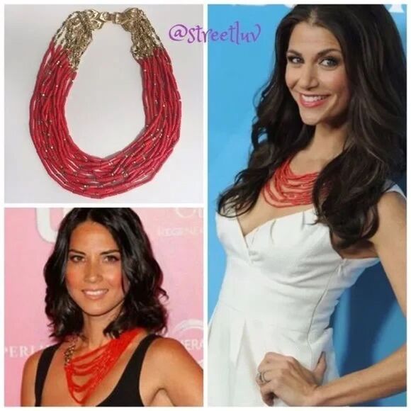 stella & dot ~ campari statement necklace ~ beaded red gold - Picture 1 of 12